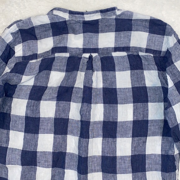 L.L. Bean Split Neck Linen Tunic Long Sleeve Plaid Top - Picture 7 of 10